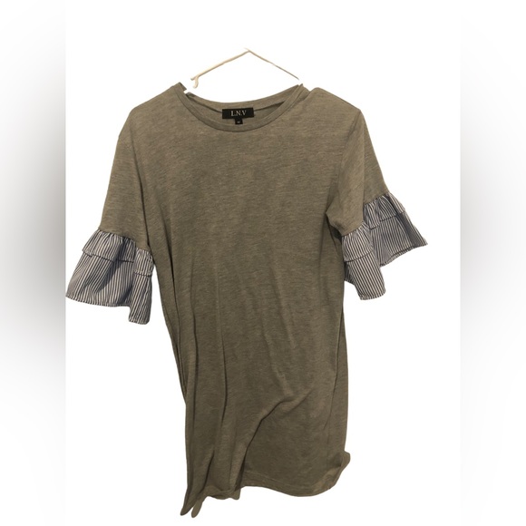 L. N. V. Dresses & Skirts - L NV size medium tshirt dress in gray with blue cuffs